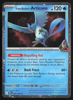 Team Rocket's Articuno 051/182 Cosmos Holo Destined Rivals Pokemon Near Mint - Image 1