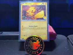 Pokemon Pikachu 051/162 Random Spark Stamped Card Pokemon Day 2026 Coin - Image 1