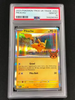 Pokemon 2023 Pikachu Trick Or Trade Holo 062/193 PSA 10 - Image 1