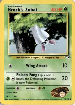 Brock's Zubat (74) 074/132 Gym Heroes Pokemon Card TCG - Image 1