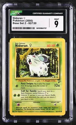 Nidoran 2000 Pokemon Base Set 2 82/130 CGC 9 Mint TCG - Image 1