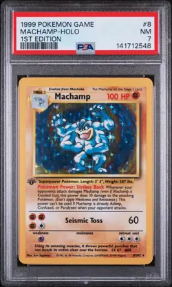 1999 POKEMON BASE SET 1ST EDITION #8 MACHAMP-HOLO PSA 7 - Image 1