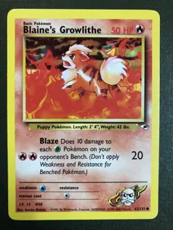 Pokemon - Blaine's Growlithe 62/132 Unlimited Gym Heroes 2000 NM Nice! - Image 1