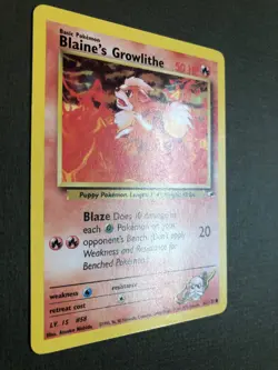 Pokemon - Blaine's Growlithe 62/132 Unlimited Gym Heroes 2000 NM Nice! - Image 3