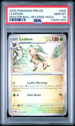2025 POKEMON PRE EN-PRISMATIC EVOLUTIONS MASTER BALL REVERSE HOLO LEAFEON PSA 10 - Image 1