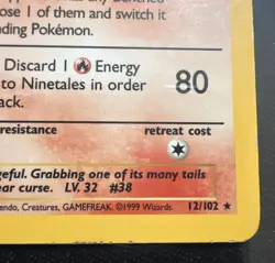 Ninetales Holo Rare Base Set 12/102 1999 Vintage Pokemon Card, Unlimited - Image 5