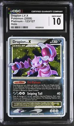 CGC 10 GEM MINT Drapion LV.X 2009 Platinum 123/127 Holo Pokemon Card - Image 1