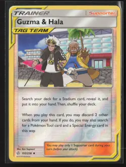 Guzma & Hala 193/236 Uncommon Cosmic Eclipse Pokemon Reverse Holo Lightly Played - Image 1