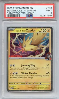 2025 Pokemon Team Rocket's Zapdos GameStop Exclusive #070 PSA 9 MINT DRI Promo - Image 1