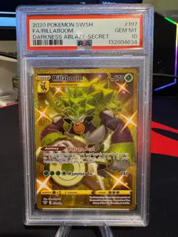 2020 Pokemon Rillaboom Full Art Secret Rare Darkness Ablaze 197 PSA 10 - Image 1
