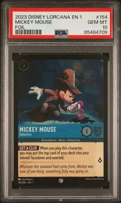2023 Disney Lorcana Mickey Mouse Detective Foil #154 PSA 10 GEM MINT - Image 1