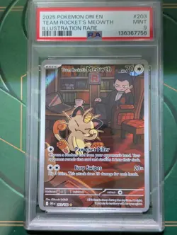 Pokemon TCG Team Rockets Meowth Card 203/182 Destined Rivals PSA 9 - Image 1