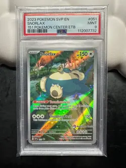 2023 POKEMON EN-151 ELITE TRAINER BOX #051 SNORLAX PSA 9 POKEMON CENTER STAMP - Image 1