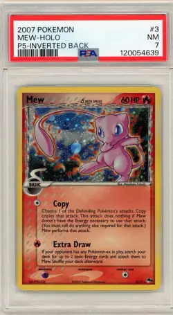 2007 Pokemon Pop Series 5 Mew Holo Inverted Back #3 PSA 7 - Image 1