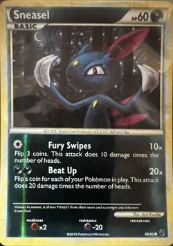Sneasel 68/90 Common HGSS Undaunted Reverse Holo Lightly Played - Image 1