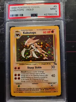 Pokemon Kabutops Unlimited Fossil 1999 Holo Rare #9 PSA 9 Mint Ken Sugimori Art - Image 1