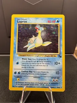 Pokemon TCG Lapras Fossil Holo Unlimited Rare Card 10/62 Vintage MP - Image 1