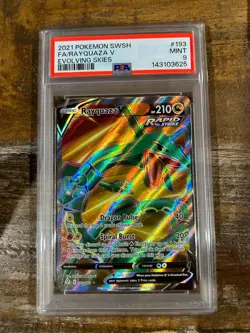 POKEMON 2021 SWSH Evolving Skies Full Art RAYQUAZA V #193 PSA 9 Mint RARE - Image 1