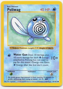 Poliwag 59/102 Common Base Set Shadowless Pokemon Unlimited Lightly Played - Image 1