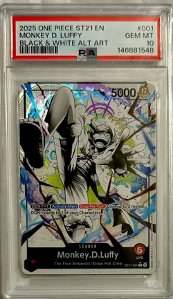 ONE PIECE 2025 MONKEY D. LUFFY BLACK & WHITE ALT ART ST21 EN #001 GEM MT PSA 10 - Image 1