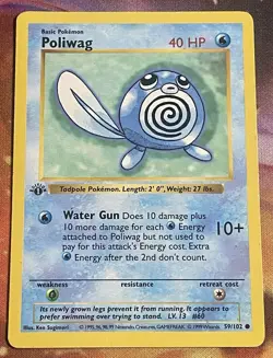 Pokemon TCG: 1999 Base Set Poliwag 1st Edition Shadowless 59/102 - Image 1