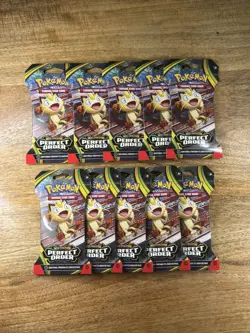 Pokemon TCG Perfect Order Sleeved Booster Packs LOT OF 10 in hand - Image 1