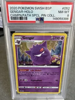 PSA 8 GENGAR HOLO 052 PROMO PIN COLLECTION SWSH CHAMPIONS PATH Pokemon! - Image 1