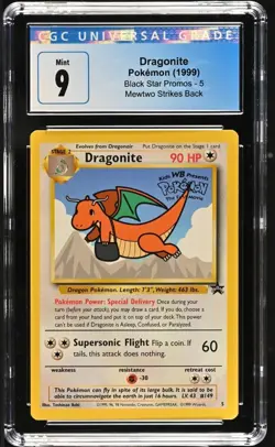 1999 Pokemon Black Star Promos Dragonite Mewtwo Strikes Back 5 CGC 9 Mint - Image 1