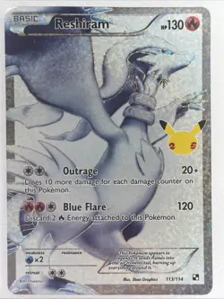 Pokemon Reshiram Full Art 25th Anniversary Celebrations Card 113/114 - Image 1