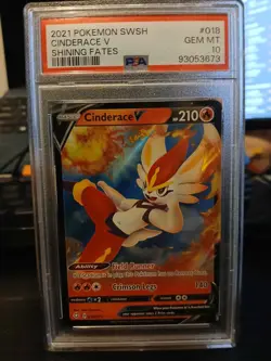 2021 Pokemon Shining Fates #018 Cinderace V PSA 10 - Image 1
