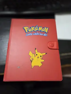 #1 Vintage 1999 Pokemon Pikachu Red Binder TCG Album Snap With Notepad Holder EM - Image 1