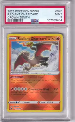 2023 POKEMON SWORD & SHIELD CROWN ZENITH #020 RADIANT CHARIZARD PSA 9 - Image 1