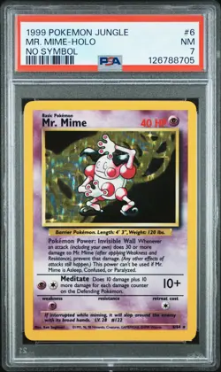 1999 POKEMON JUNGLE NO SYMBOL #6 MR. MIME-HOLO PSA 7 - Image 1