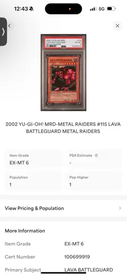 PSA 6 EX-MT 2002 YU-GI-OH! MRD-METAL RAIDERS #115 LAVA BATTLEGUARD - Image 3