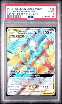 2019 Pokemon Hidden Fates Moltres Zapdos & Articuno GX 66 Full Art PSA 9 - MINT - Image 1