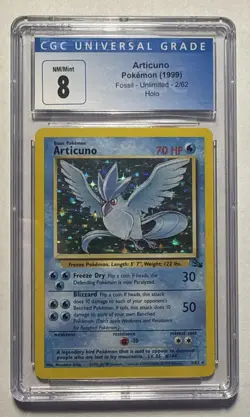 1999 Pokemon Fossil Articuno Holo Rare Unlimited 2/62 CGC 8 - Image 1