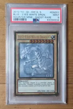 Yugioh Haunted Mine Blue Eyes White Dragon GLD5 Ghost Rare PSA 9 - Image 1