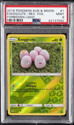 2018 POKEMON SUN & MOON FORBIDDEN LIGHT #1 EXEGGCUTE-REVERSE FOIL PSA 9 - Image 1