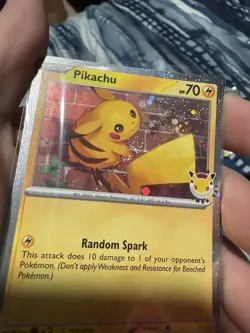 Pokemon TCG Pikachu 30th Anniversary HOLDING SWIRL Holo Card NM Near Mint - Image 1