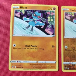 090/185 Riolu Reverse Holo Set Pair Vivid Voltage Pokemon TCG cards Bundle swsh - Image 3