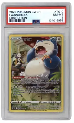 2022 Pokemon Sword & Shield SWSH Full Art Snorlax Lost Origin #TG10 PSA 8 - Image 1