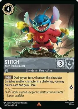 Disney Lorcana TCG - Reign of Jafar - Stitch - Alien Troublemaker Rare 200/204 - Image 1
