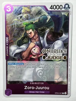 Zoro-Juurou OP05-067 Judge Pack Vol. 3 Stamped Foil Promotion Card MINT - Image 1