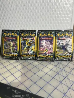 Pokemon Sun & Moon Lost Thunder 3 Card Sealed Booster Pack 4 Packs - Art Set - Image 1