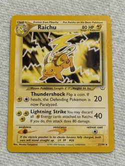 Pokemon Raichu Base Set 2 Rare 80 HP 21/64 English Vintage Card - Image 1