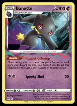 Banette 73/196 Pokemon Card Lost Origin Rare 100 HP Lightly Played BC - Image 1