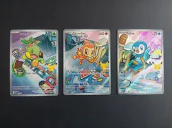 Pokemon First Partner Illustration Sinnoh Starter Set Turtwig Chimchar Piplup NM - Image 1