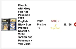 Pokemon Pikachu with Grey Felt Hat 085 Scarlet & Violet Promo CGC 10 2023 - Image 2