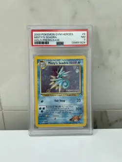 SWIRL 💫2000 POKEMON GYM HEROES HOLO-PRERELEASE #9 MISTY'S SEADRA PSA 7 - Image 1