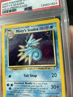 SWIRL 💫2000 POKEMON GYM HEROES HOLO-PRERELEASE #9 MISTY'S SEADRA PSA 7 - Image 3